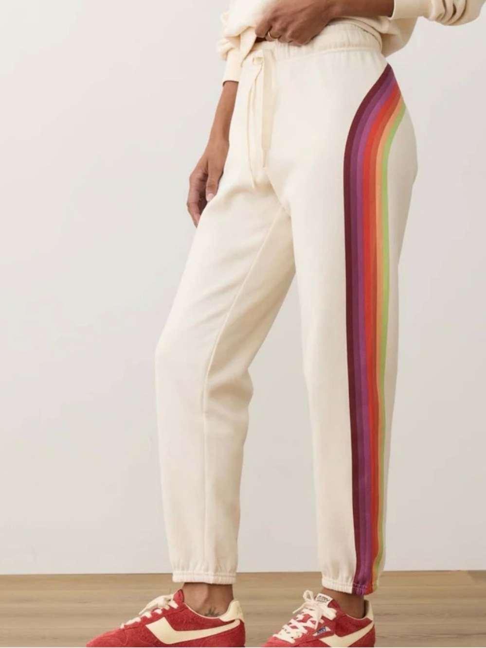 Marine Layer Cream Joggers with Rainbow Side Stripe